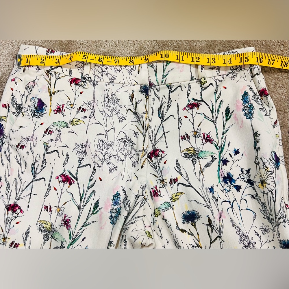 🌸 H&M Floral High-Waist Ankle Pants – Cream Multi Botanical Print Size 12 chic - Picture 7 of 8